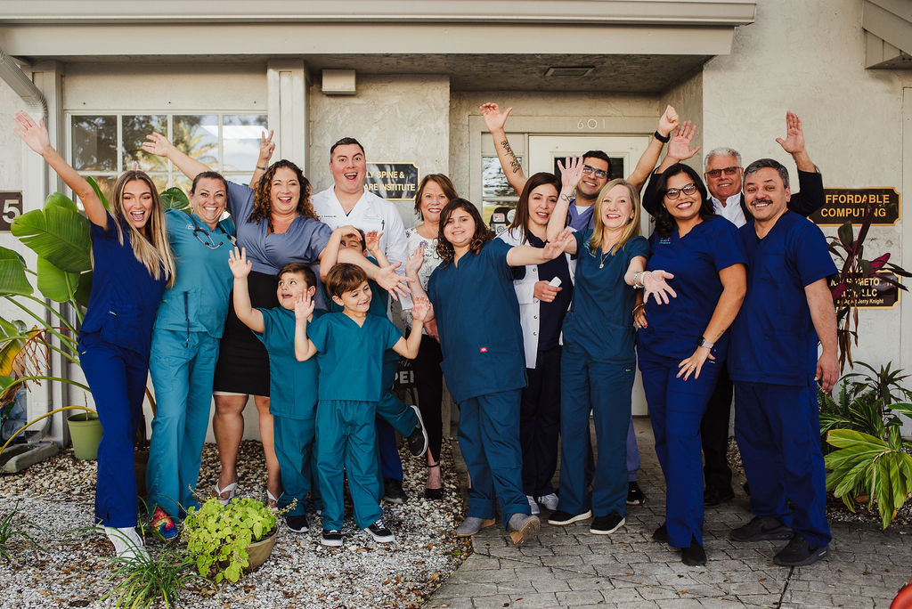 A group of people in blue uniforms.
