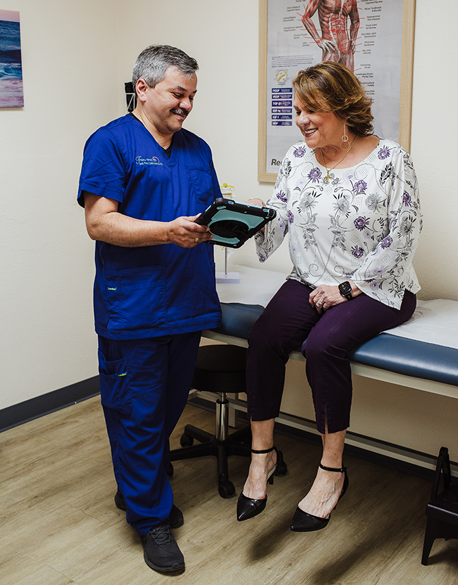 Employee with patient