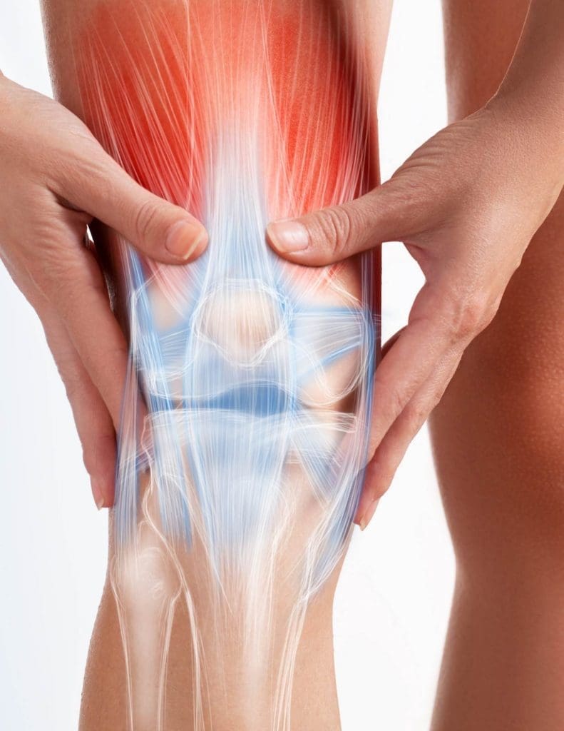 A person holding a leg.